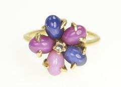 14K Yellow Gold 1960's Syn. Star Sapphire Diamond Cluster Ring