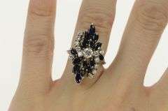 14K White Gold 1950's 3.61 Ctw Diamond Sapphire Cocktail Ring