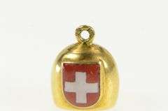 10K Yellow Gold Swiss Cross Enamel 3D Bell Articulated Charm/Pendant