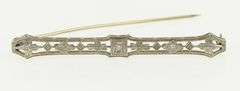 14K White Gold Art Deco Floral Diamond Filigree Ornate Bar Pin/Brooch