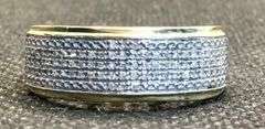 FABULOUS AND ELEGANT 10K YELLOW GOLD 1/3 CT DIAMOND MULTI-ROW STEPPED EDGE BAND