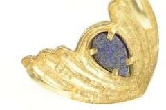 14K Yellow Gold Pear Lapis Lazuli Cabochon Scalloped Pendant