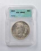 MS62 1921 Peace Silver Dollar ICG