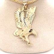 14K YELLOW GOLD DIAMOND CUT EAGLE CHARM WITH CHAIN