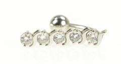 14K White Gold Five Stone CZ Dangle Belly Button Ring Body Jewelry