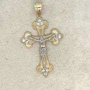 14K YELLOW AND WHITE GOLD CROSS PENDANT NECKLACE