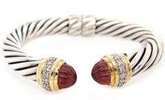 David Yurman Renaissance Tourmaline and Diamond Cuff Bracelet in 18K and Sterling