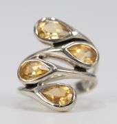 .925 Sterling Silver Citrine Gemstone Ring Size 7
