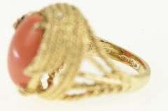 14K Yellow Gold 1950's Coral Rope Vintage Cocktail Statement Ring