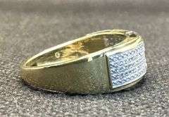 FABULOUS AND ELEGANT 10K YELLOW GOLD 1/3 CT DIAMOND MULTI-ROW STEPPED EDGE BAND