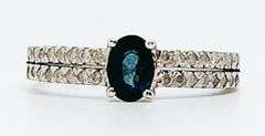 14kt Solid White Gold, Blue Sapphire, & Diamond Ring