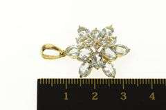 14K Yellow Gold Blue Topaz Floral Snow Flake Cluster Diamond Pendant