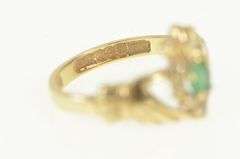 14K Yellow Gold Natural Emerald Diamond Claddagh Loyalty Ring