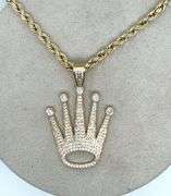 14K YELLOW GOLD SPARKLING CROWN NECKLACE