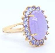 Fabulous Yellow Gold 6.75ct Lavender Jade and Tanzanite Halo Ring
