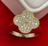 CERTIFIED BRAND NEW 14K GOLD AND DIAMOND CLOVER RING