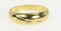 14K Yellow Gold Domed Diamond Wavy Design Vintage Band Ring
