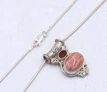 Sterling Silver Signed Gemstone Pendant on Italian Snake Chain Necklace