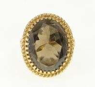14K Yellow Gold Vintage Oval Smoky Quartz Cocktail Ring