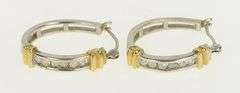 14K White Gold Two Tone Classic Diamond Vintage Hoop Earrings