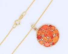 Handsome Yellow Gold Mexican Fire Opal and Diamond Pendant on Chain