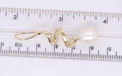 Elegant Yellow Gold Fresh Water Pearl and Diamond Zig Zag Dangle Earrings