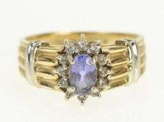 14K Yellow Gold Oval Tanzanite Diamond Halo Engagement Ring