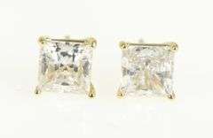 14K Yellow Gold Princess Solitaire Cubic Zirconia Vint. Stud Earrings