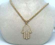 14K YELLOW GOLD SPARKLING HAMSA CHARM WITH CHAIN