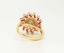 22KT YELLOW GOLD PLATED, GARNET, & DIAMOND COCKTAIL RING