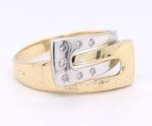 Stunning Two Tone Gold Bezel Set Diamond Buckle Ring