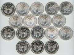 Tube of 17 assorted $1 BU American Silver Eagle Coins