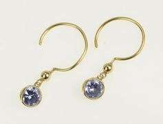 14K Yellow Gold Round Sim. Tanzanite Solitaire Dangle Hoop Earrings