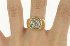 14K Yellow Gold 0.75 Ctw Diamond Men's Retro Statement Ring