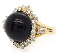 Black Onyx and 1.00ctw Baguette and Round Diamond Frame Ring in 18K