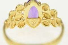 14K Yellow Gold Marquise Amethyst Textured Geometric Vintage Ring