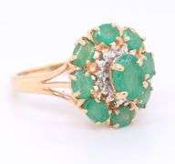 Pleasing Yellow Gold Emerald and Emerald Halo with Diamond Halo Ring