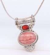 Sterling Silver Signed Gemstone Pendant on Italian Snake Chain Necklace