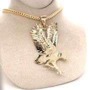 14K YELLOW GOLD DIAMOND CUT EAGLE CHARM WITH CHAIN