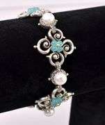 Pearl And Blue Gem Bracelet In Sterling Silver