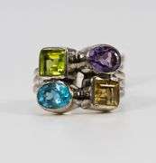 Sterling Silver Natural Amethyst, Blue Topaz, Citrine, Peridot Gemstone Ring