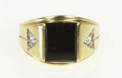 10K Yellow Gold Black Onyx CZ Accent Vintage Retro Statement Ring