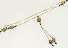 10K Yellow Gold Smoky Quartz Onyx Beaded Fringe Chain Necklace