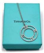 Tiffany & Co. Atlas Diamond Large Circle Pendant Necklace in 18K W/Box and Pouch