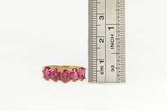 10K Yellow Gold Five Stone Oval Syn. Ruby Vintage Band Ring