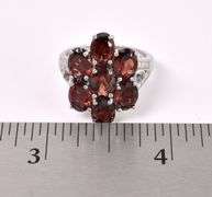 Red Garnet And CZ Ring In Sterling Silver
