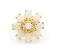 Stunning Opal Cluster Ring in 14K