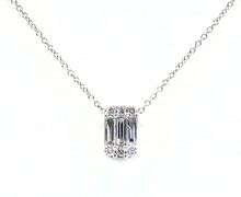 Classic 18kt White Gold Necklace Rectangular Diamond Pendant
