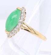 Gorgous Yellow Gold Green Jade and Diamond Ring