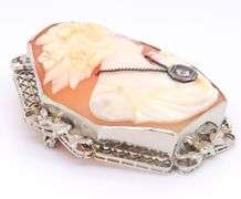 Elegant Curved Cameo Brooch with Diamond Necklace in Yellow Gold